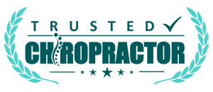The image shows a badge-style logo featuring the text “Trusted Chiropractor” in bold, uppercase letters.